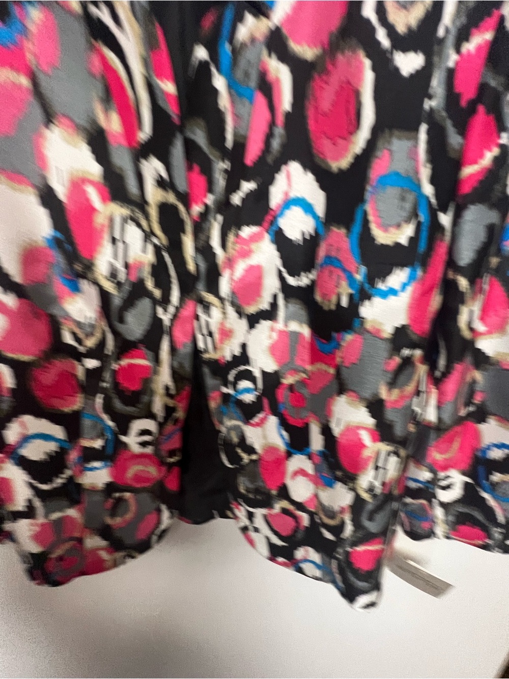 KASPER MULTICOLOR OPEN FRONT PRINTED BLAZER PINK/WHITE/BLACK/BLUE BLACK LINING - Picture 7 of 12